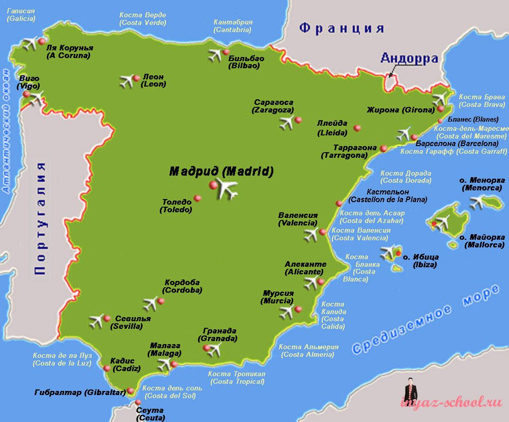 Карта Испании на русском